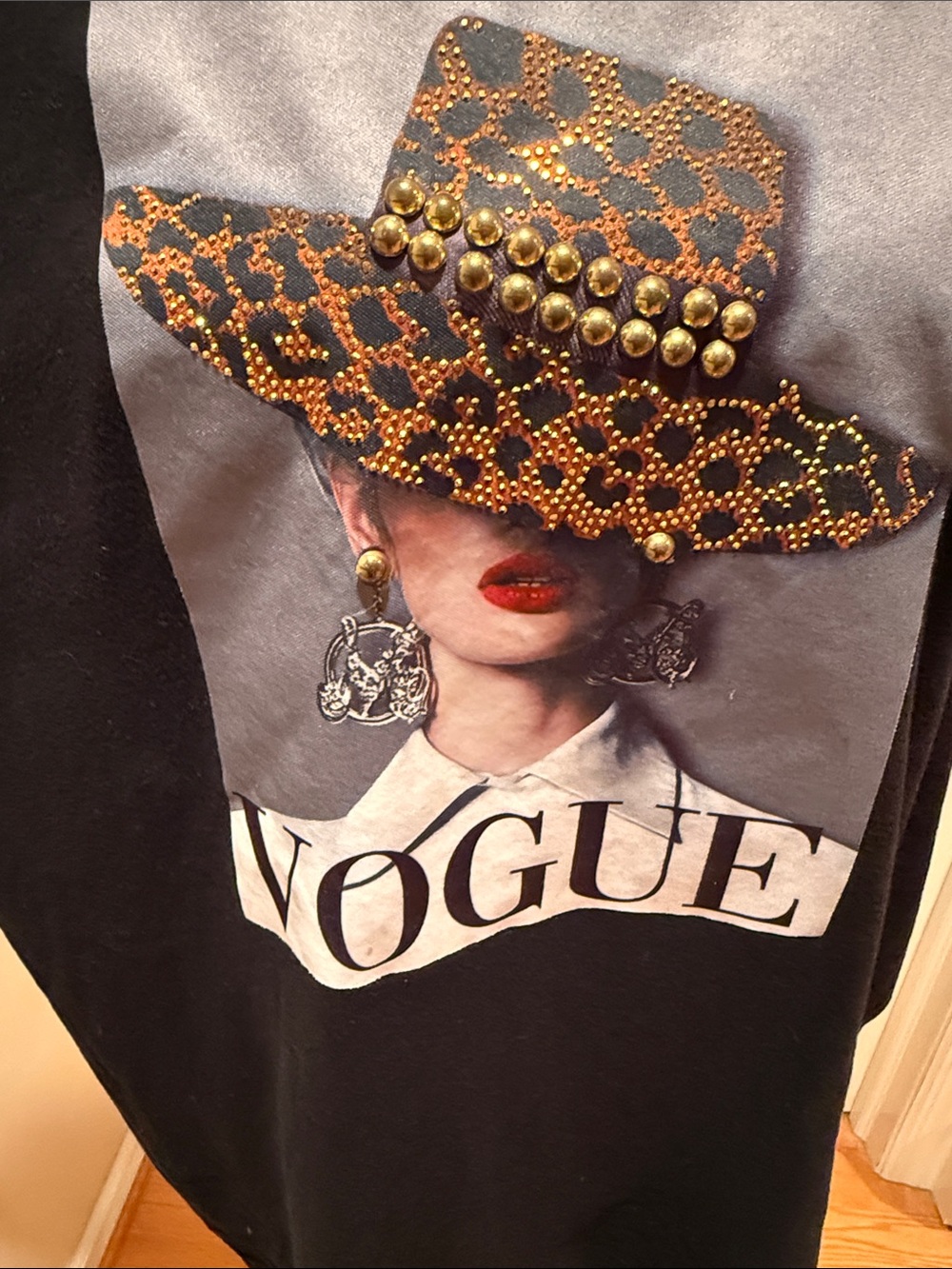 VOGUE Graphic Black Tee with Leopard-Print Hat